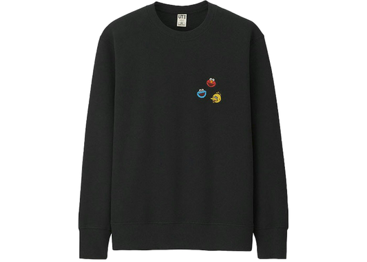 KAWS x Uniqlo x Sesame Street Elmo Cookie Monster Big Bird Heads Sweatshirt Black