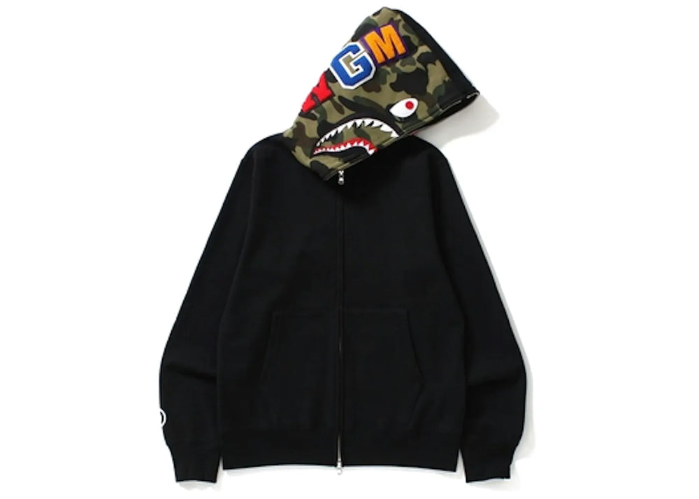 BAPE Shark Full Zip Hoodie Camo Hood Black