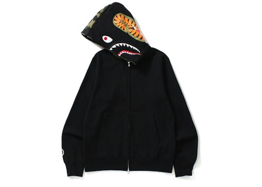 BAPE Shark Full Zip Hoodie Camo Hood Black