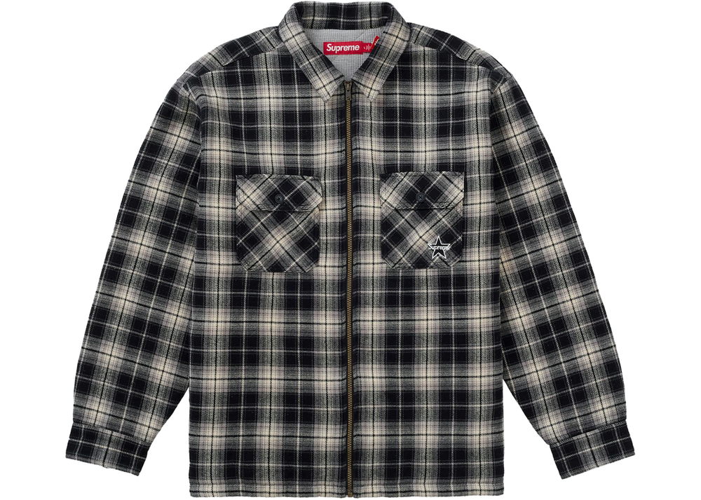 Supreme Thermal Lined Zip Up Flannel Shirt Black