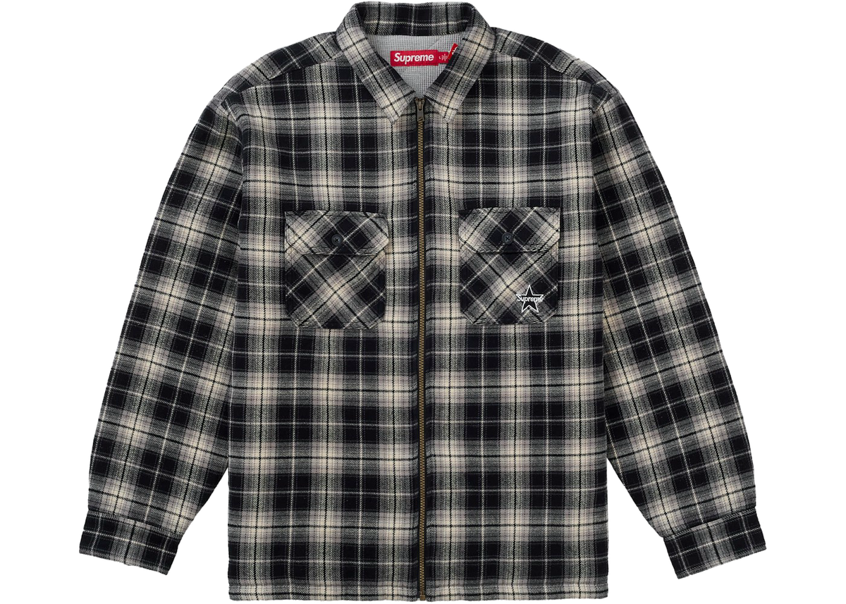 Supreme Thermal Lined Zip Up Flannel Shirt Black