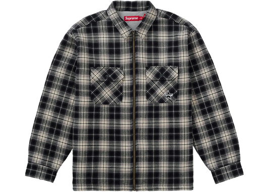 Supreme Thermal Lined Zip Up Flannel Shirt Black