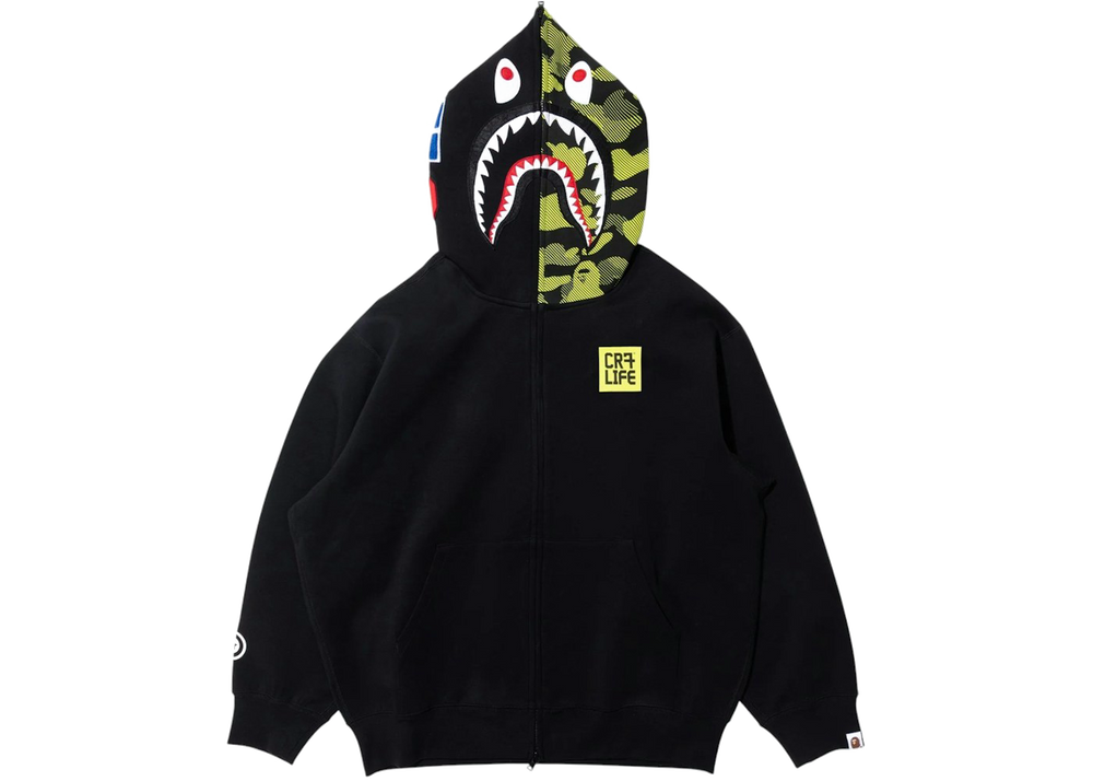 BAPE X CR7 Life Logo Relaxed Fit Shark Full Zip II Hoodie Black