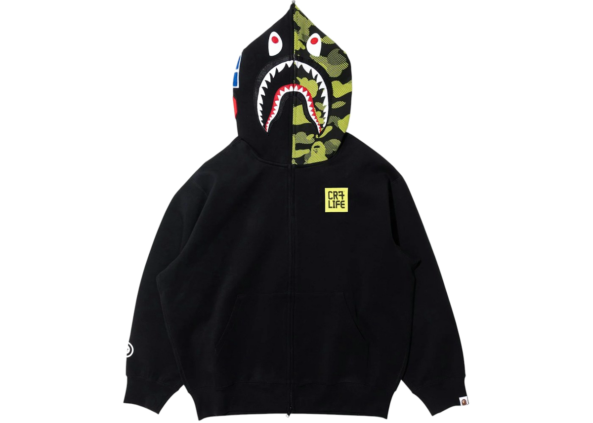 BAPE X CR7 Life Logo Relaxed Fit Shark Full Zip II Hoodie Black