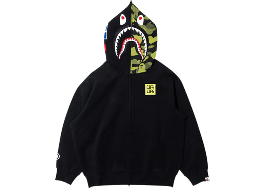 BAPE X CR7 Life Logo Relaxed Fit Shark Full Zip II Hoodie Black