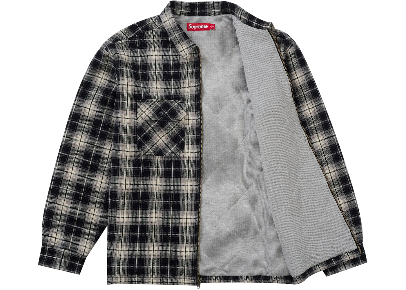 Supreme Thermal Lined Zip Up Flannel Shirt Black