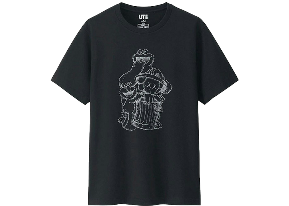 KAWS x Uniqlo x Sesame Street Companion Trash Can Outline Tee Black
