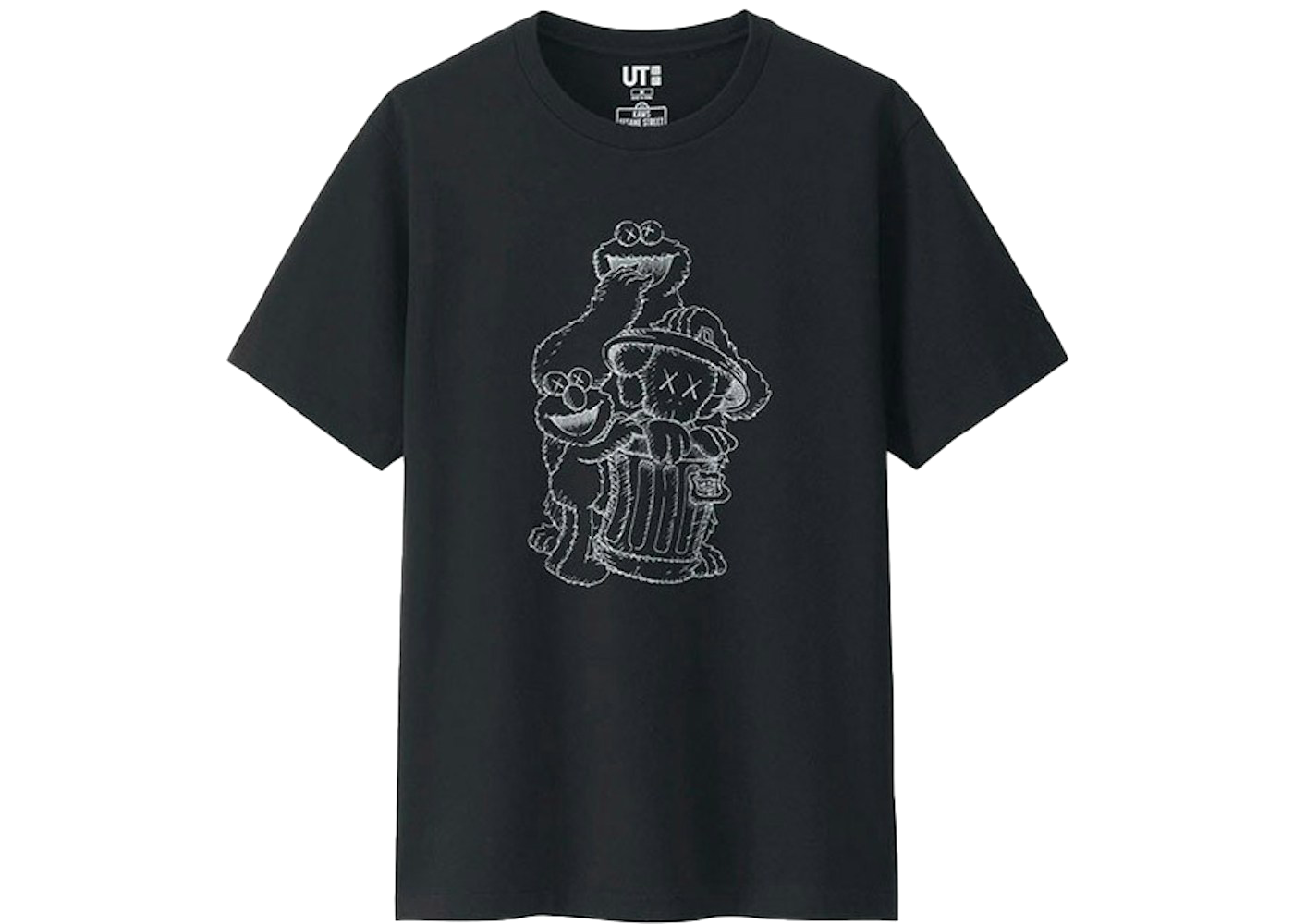 KAWS x Uniqlo x Sesame Street Companion Trash Can Outline Tee Black