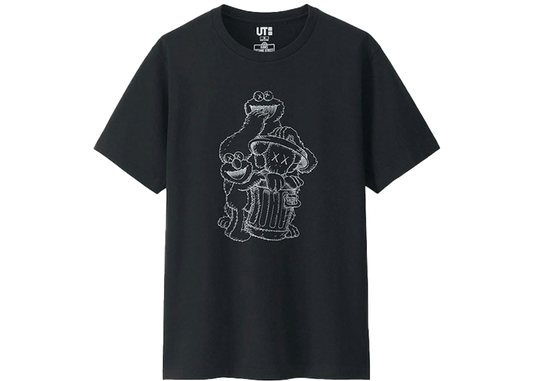 KAWS x Uniqlo x Sesame Street Companion Trash Can Outline Tee Black