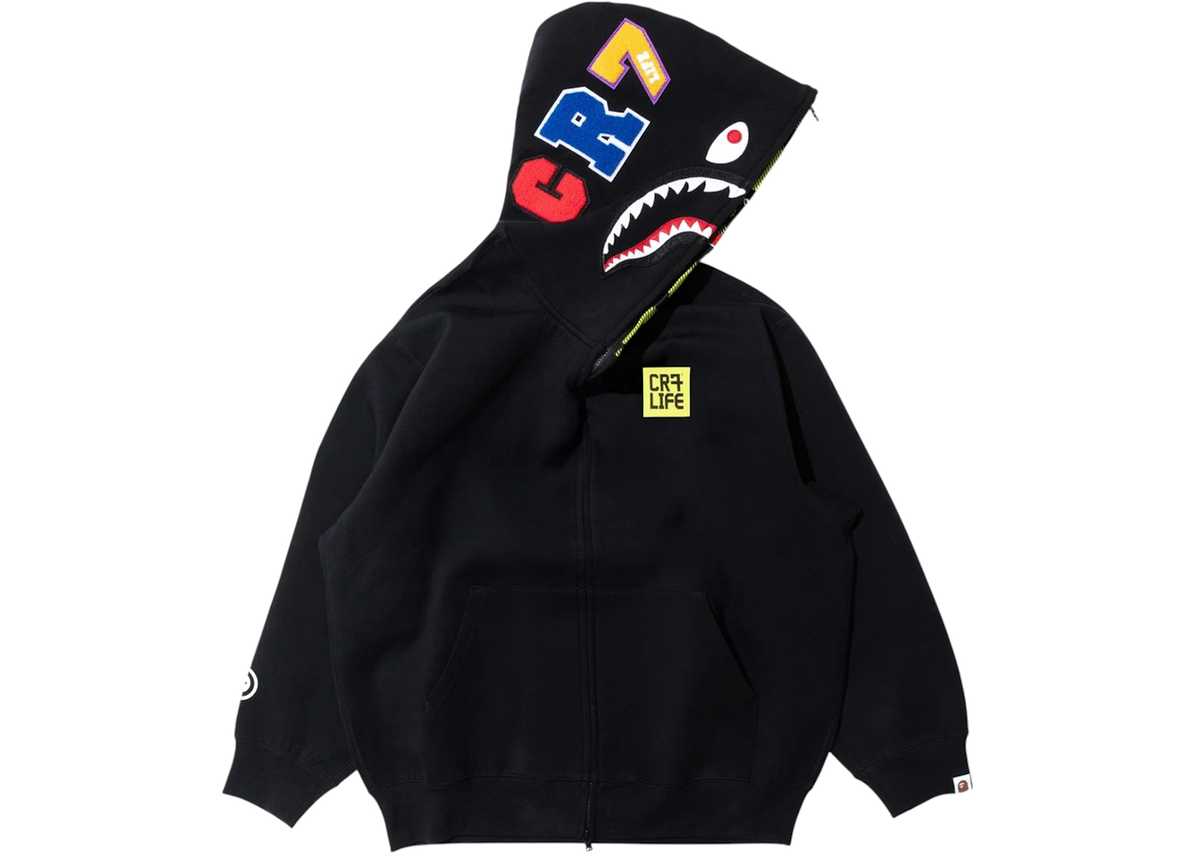 BAPE X CR7 Life Logo Relaxed Fit Shark Full Zip II Hoodie Black