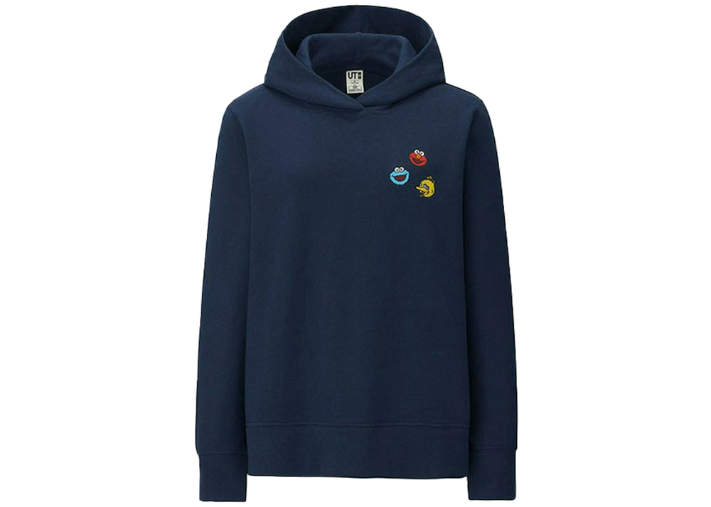 KAWS x Uniqlo x Sesame Street Elmo Cookie Monster Big Bird Heads Hoodie (US Womens Sizing) Navy