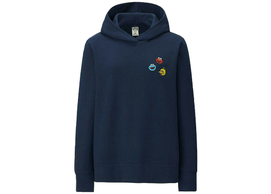 KAWS x Uniqlo x Sesame Street Elmo Cookie Monster Big Bird Heads Hoodie (US Womens Sizing) Navy