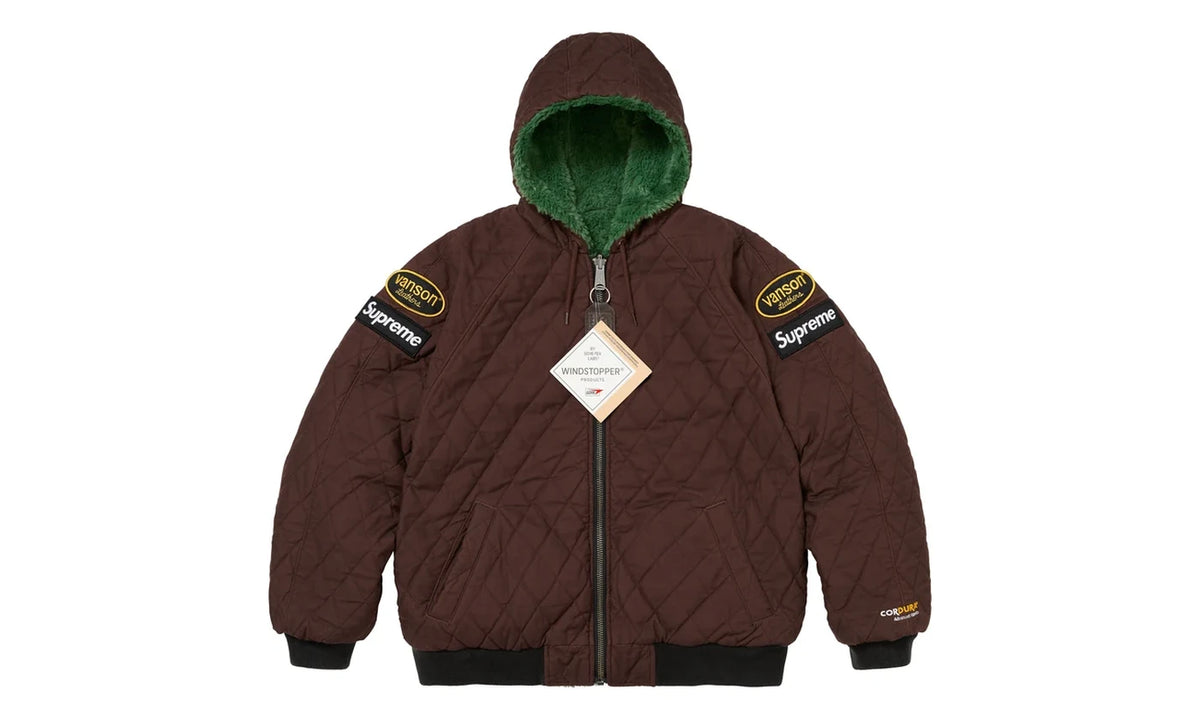 Supreme Supreme Vanson Leathers Reversible Quilted Hooded Jacket Brown