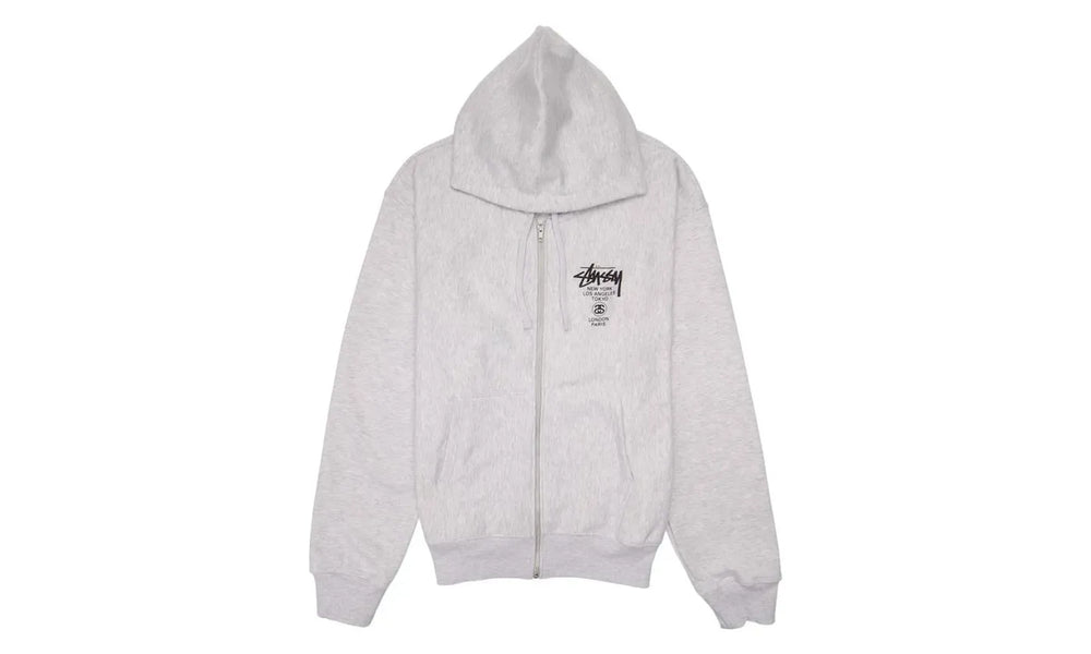 Stussy World Tour Zip Hoodie Ash Heather