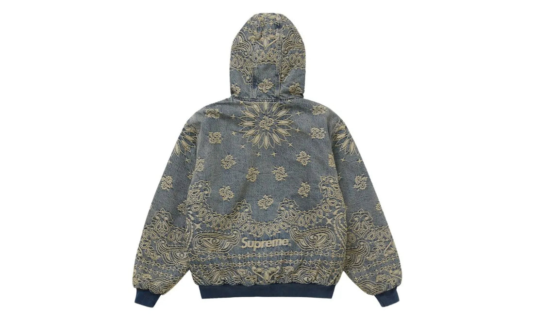Supreme Bandana Jacquard Denim Hooded Work Jacket Blue - Aplug
