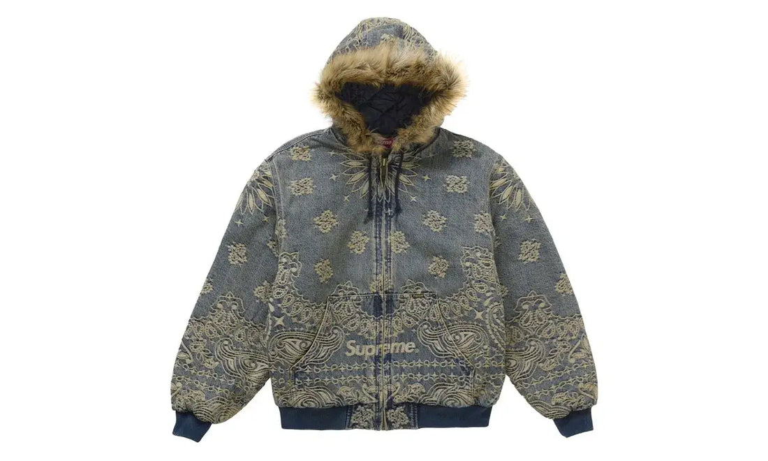 Supreme Bandana Jacquard Denim Hooded Work Jacket Blue - Aplug Supreme Bandana Jacquard Denim Hooded Work Jacket Blue - Aplug