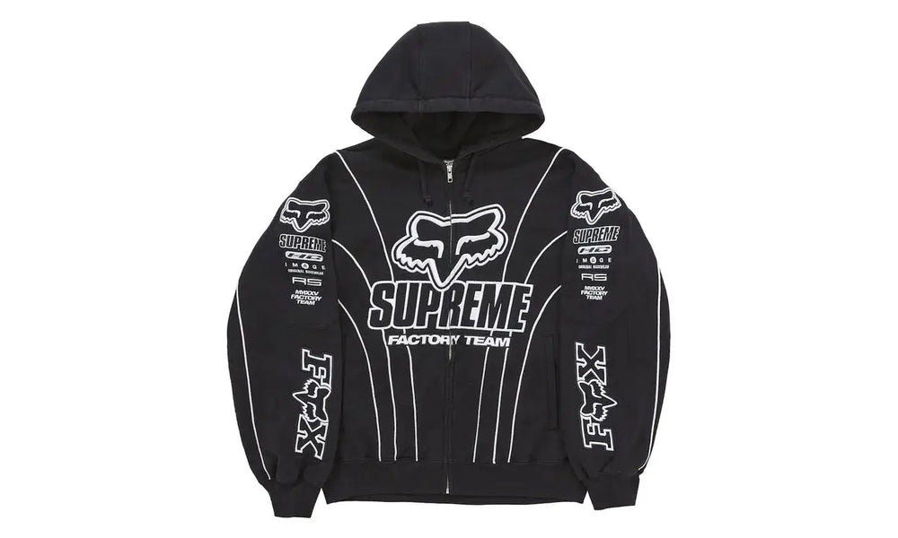 Supreme Fox Racing Zip Up Hooded Sweatshirt Black