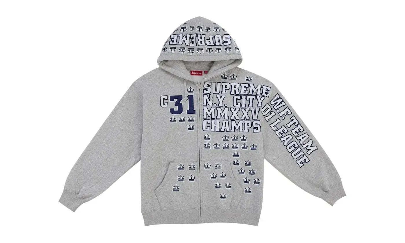 Supreme League Champs Zip Up Hooded Sweatshirt Grey