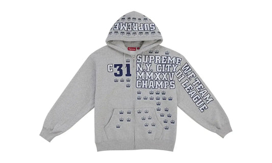 Supreme League Champs Zip Up Hooded Sweatshirt Grey