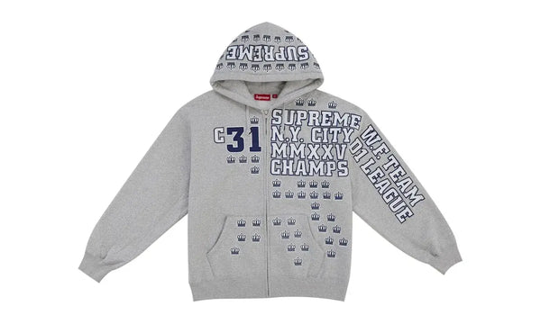 Supreme League Champs Zip Up Hooded Sweatshirt Grey
