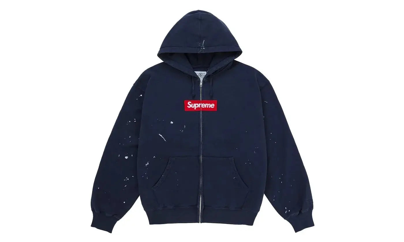 Supreme MM6 Maison Margiela Box Logo Zip Up Hooded Sweatshirt Navy - supreme-mm6-maison-margiela-box-logo-zip-up-hooded-sweatshirt-navy
