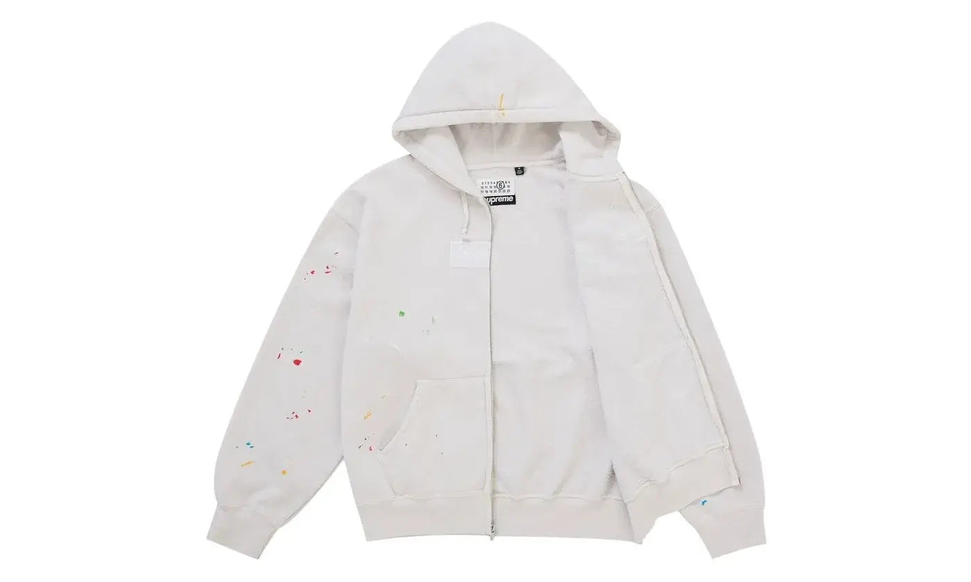 Supreme MM6 Maison Margiela Box Logo Zip Up Hooded Sweatshirt White - supreme-mm6-maison-margiela-box-logo-zip-up-hooded-sweatshirt-white