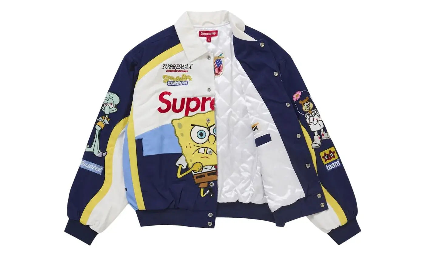 Supreme SpongeBob SquarePants Jeff Hamilton Racing Jacket White