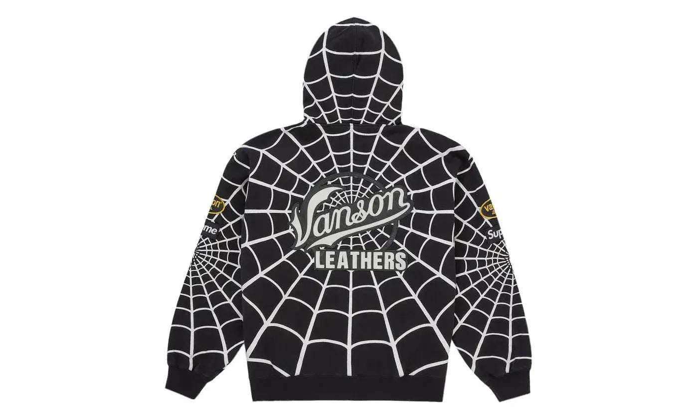 Supreme Vanson Leathers Spider-Man Zip Up Hooded Sweatshirt Black