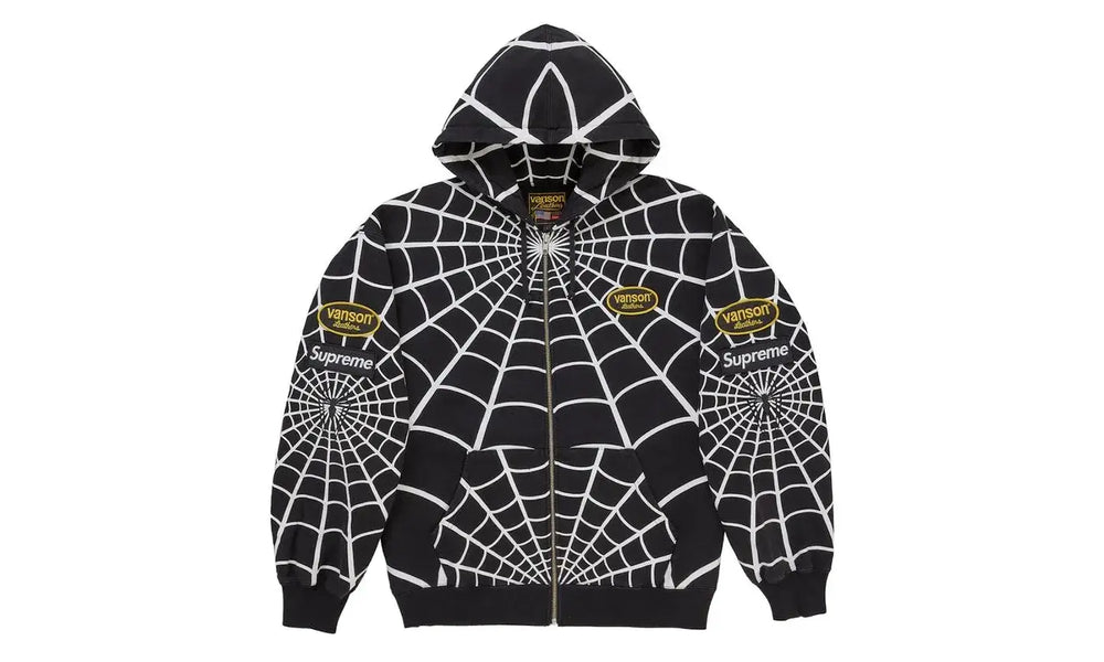 Supreme Vanson Leathers Spider-Man Zip Up Hooded Sweatshirt Black