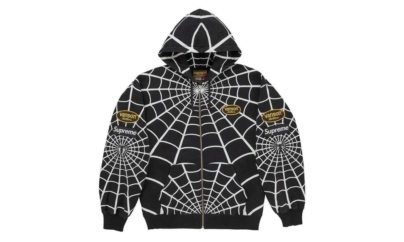 Supreme Vanson Leathers Spider-Man Zip Up Hooded Sweatshirt Black