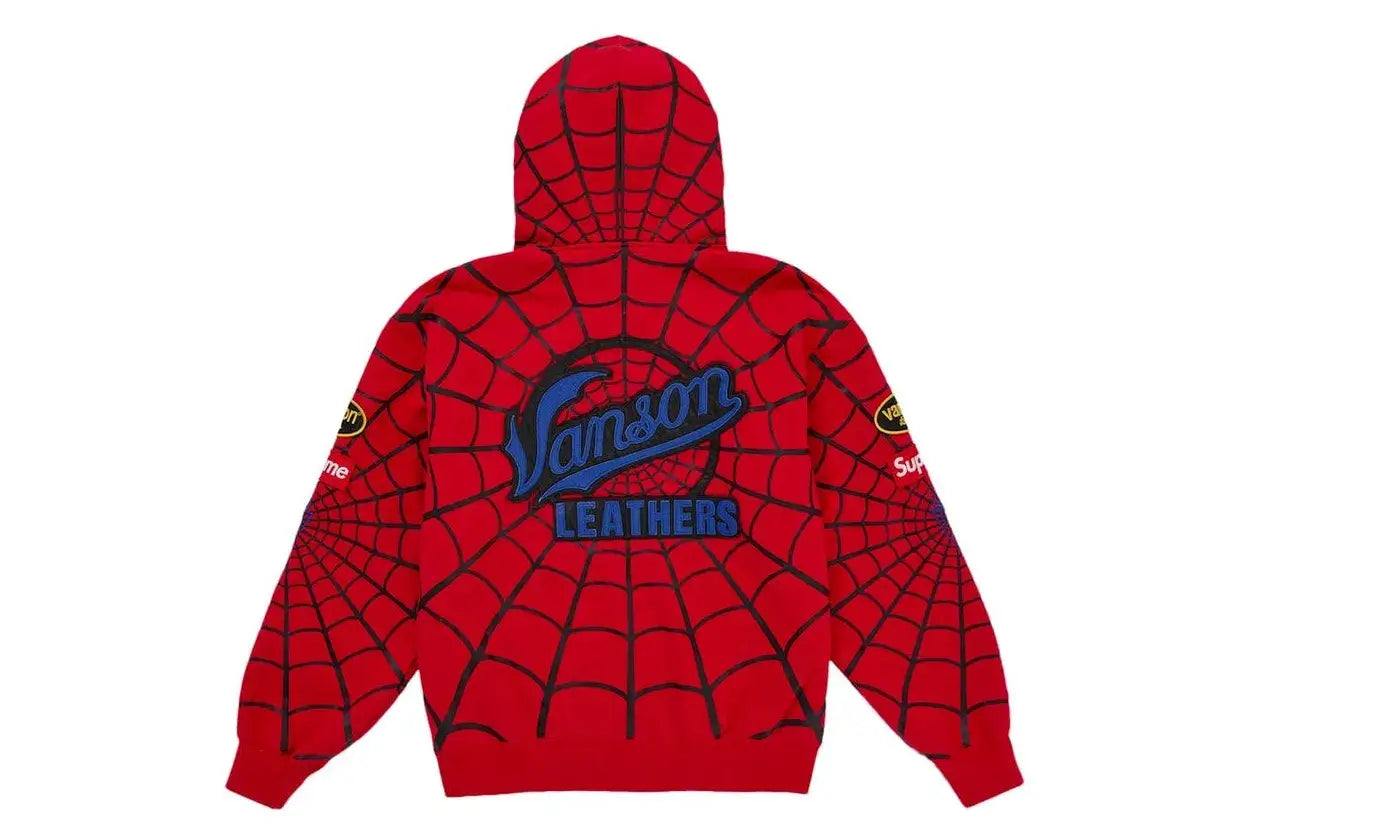 Supreme Vanson Leathers Spider-Man Zip Up Hooded Sweatshirt Red