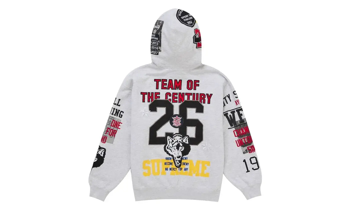 Supreme Warriors Applique Zip Up Hooded Sweatshirt Ash Grey