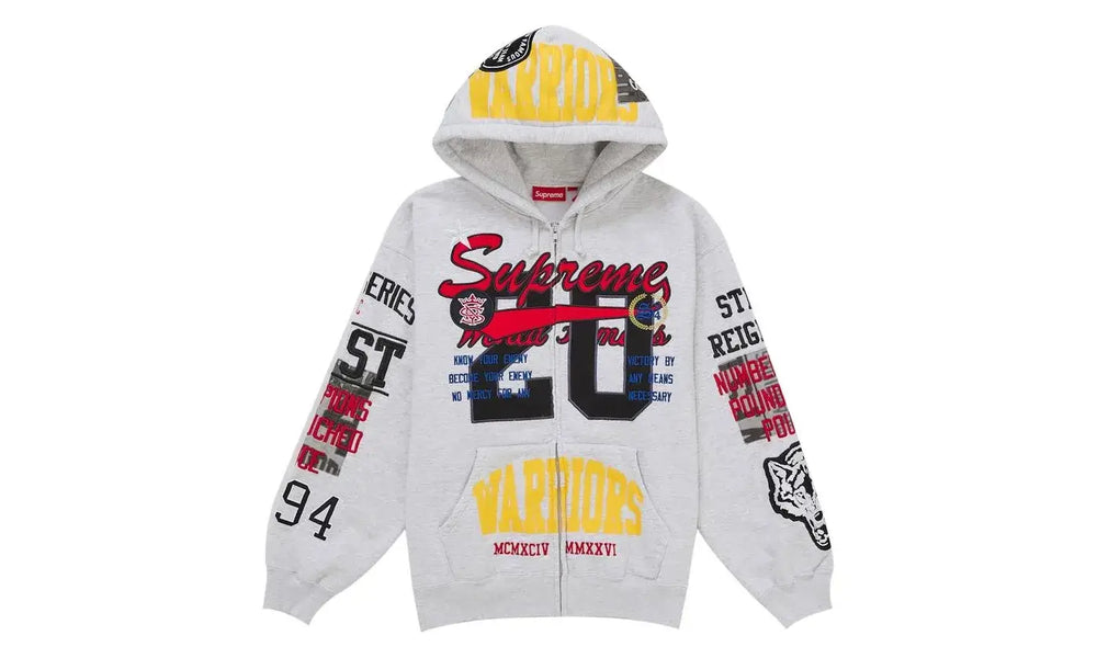 Supreme Warriors Applique Zip Up Hooded Sweatshirt Ash Grey