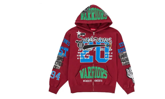 Supreme Warriors Applique Zip Up Hooded Sweatshirt Red