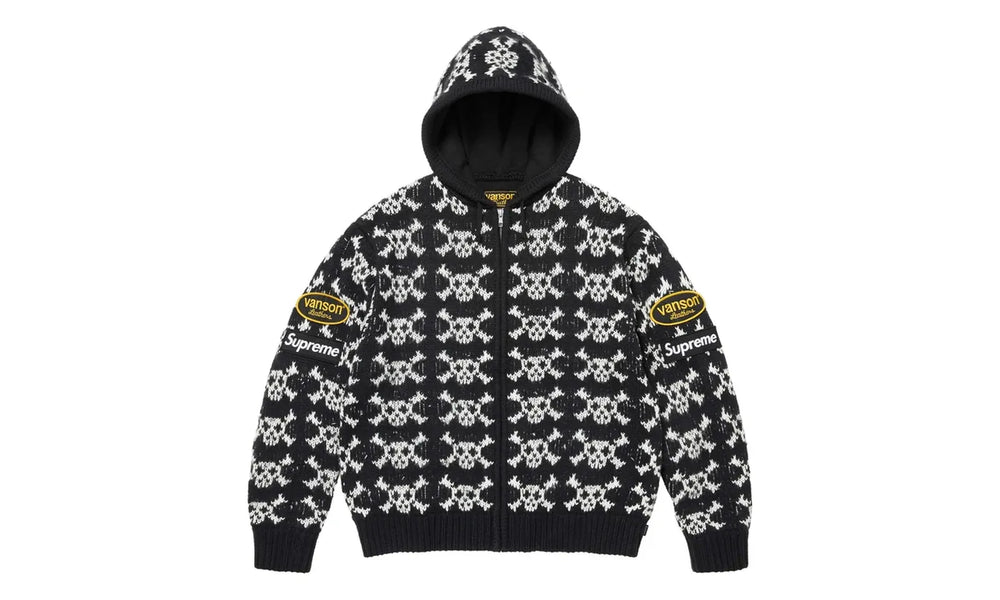 Supreme Supreme Vanson Leathers Skull Zip Up Hooded Sweater Brown Black
