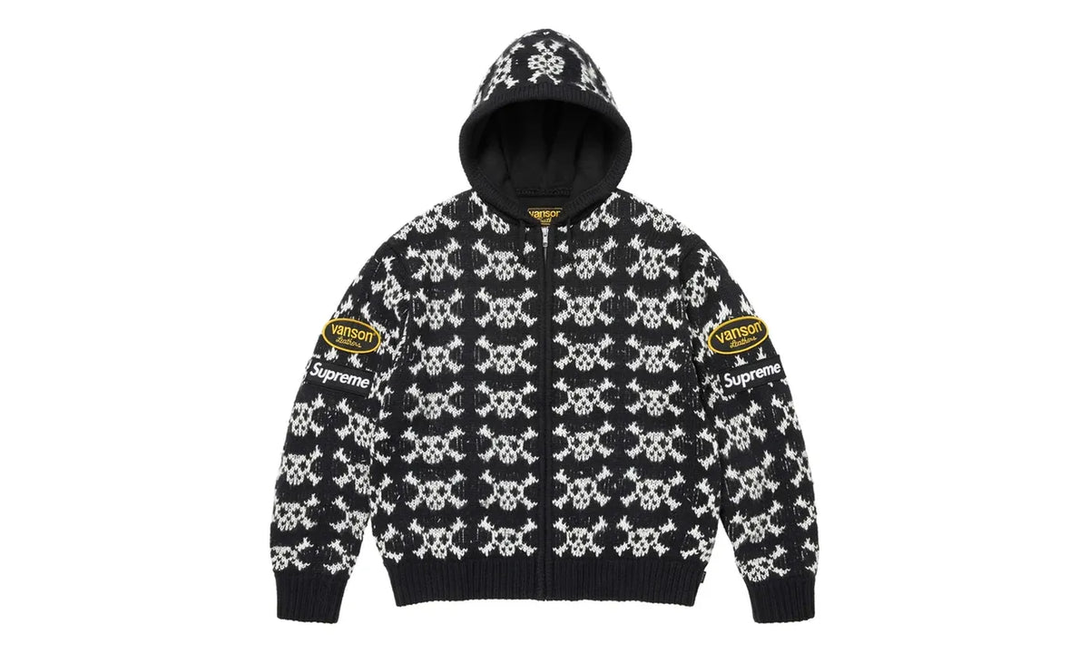 Supreme Supreme Vanson Leathers Skull Zip Up Hooded Sweater Brown Black