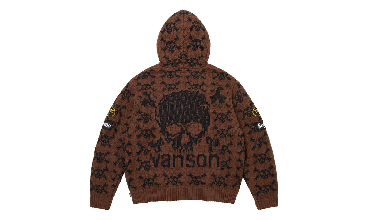 Supreme Supreme Vanson Leathers Skull Zip Up Hooded Sweater Brown