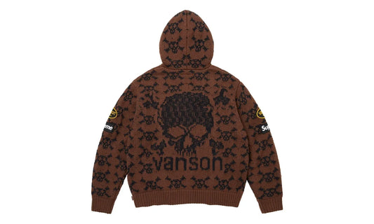 Supreme Supreme Vanson Leathers Skull Zip Up Hooded Sweater Brown