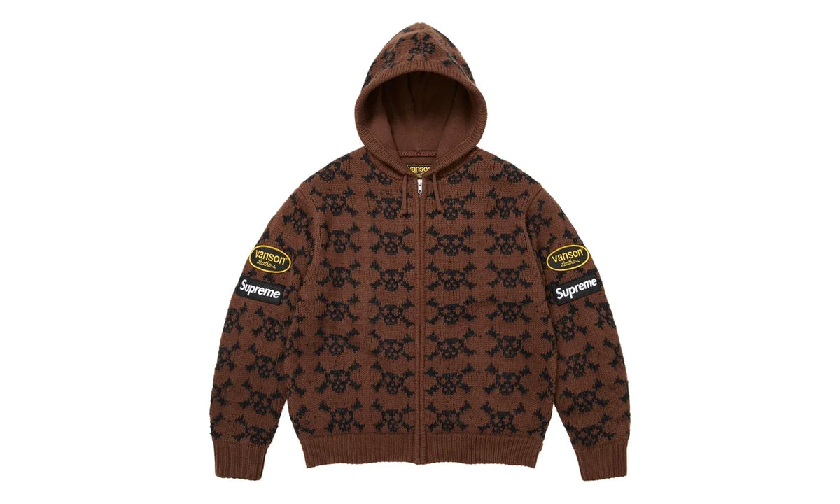 Supreme Supreme Vanson Leathers Skull Zip Up Hooded Sweater Brown
