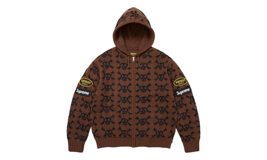 Supreme Supreme Vanson Leathers Skull Zip Up Hooded Sweater Brown