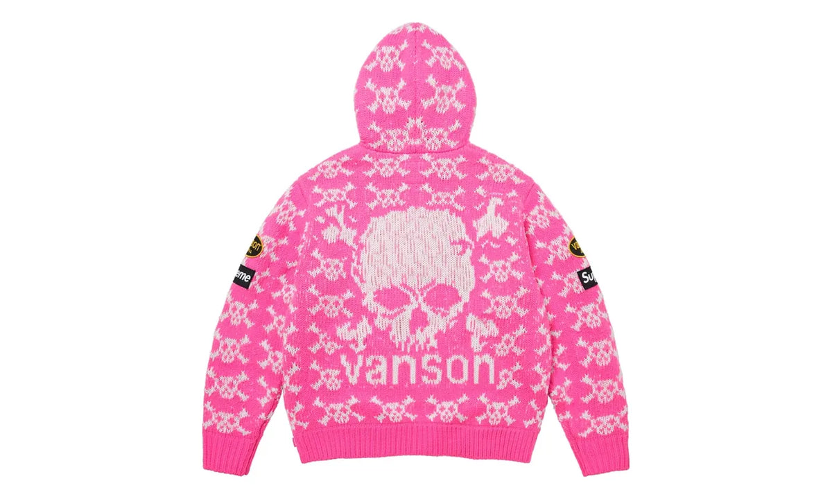 Supreme Supreme Vanson Leathers Skull Zip Up Hooded Sweater Pink