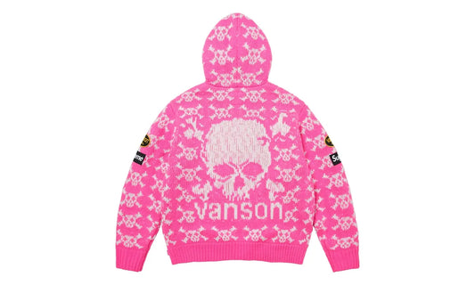Supreme Supreme Vanson Leathers Skull Zip Up Hooded Sweater Pink