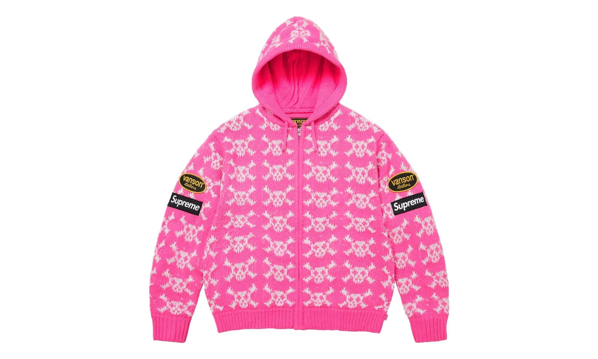 Supreme Supreme Vanson Leathers Skull Zip Up Hooded Sweater Pink