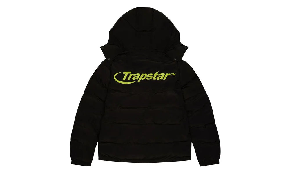 Trapstar Hyperdrive Detachable Hooded Puffer Jacket Black/Lime - TRAP-THDHPJ-LLIME