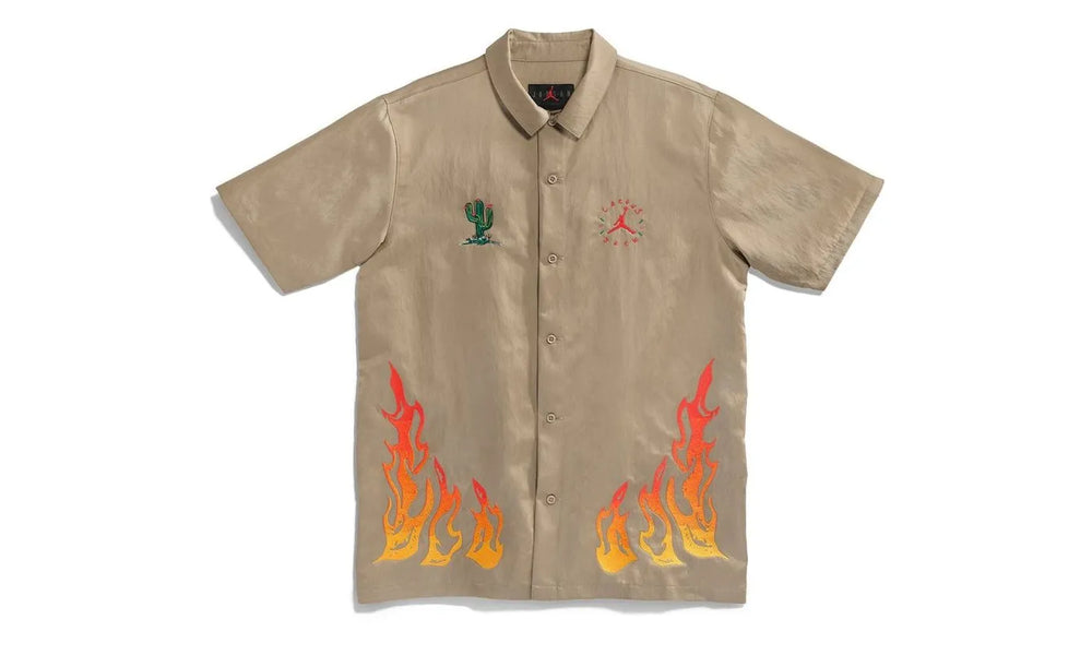 Travis Scott Cactus Jack x Jordan Button Down Shirt Khaki/University Red - TS-TSCJXJ-UUNIVERSITYRED